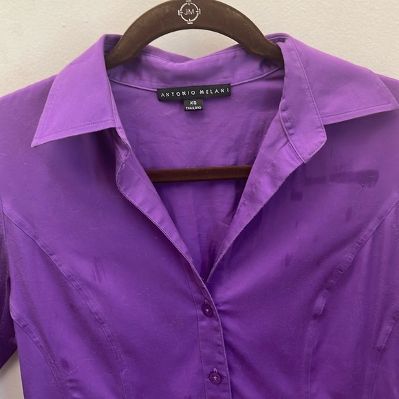 Antonio Melani Purple Button Down Shirt Size XS - Picture 3 of 11